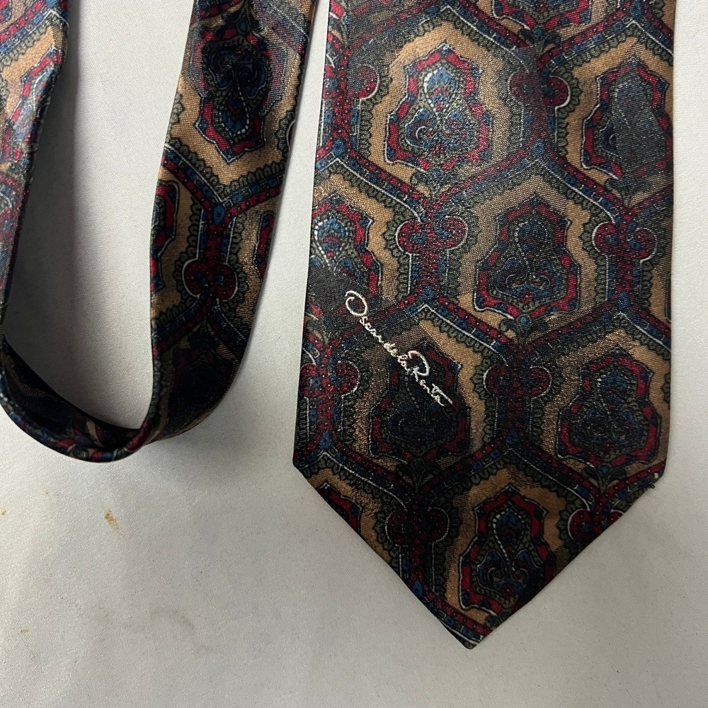 Vtg Oscar de la Renta Studio Silk Blend Jacquard Paisley Pattern Men's Neck Tie